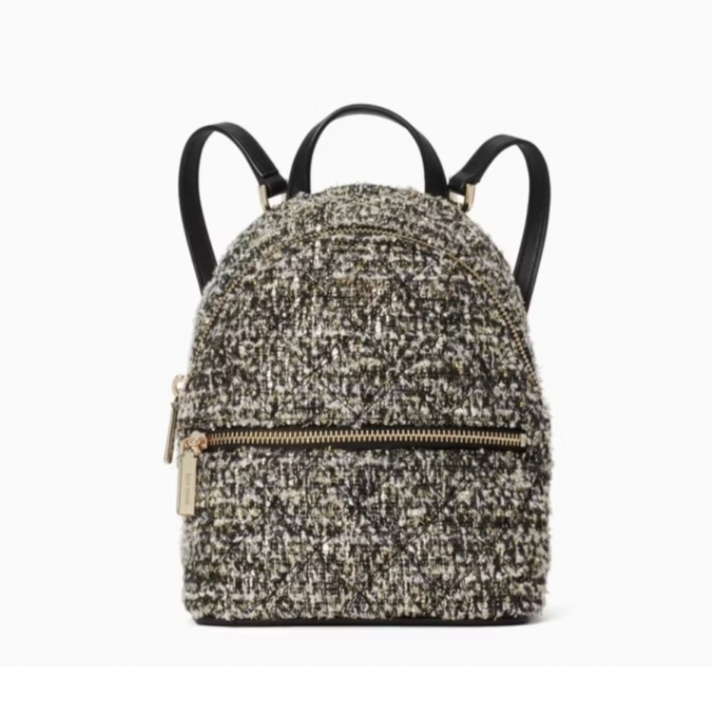 Kate Spade Natalia Tweed Mini Convertible Backpack with Leather Trim 90s Preppy